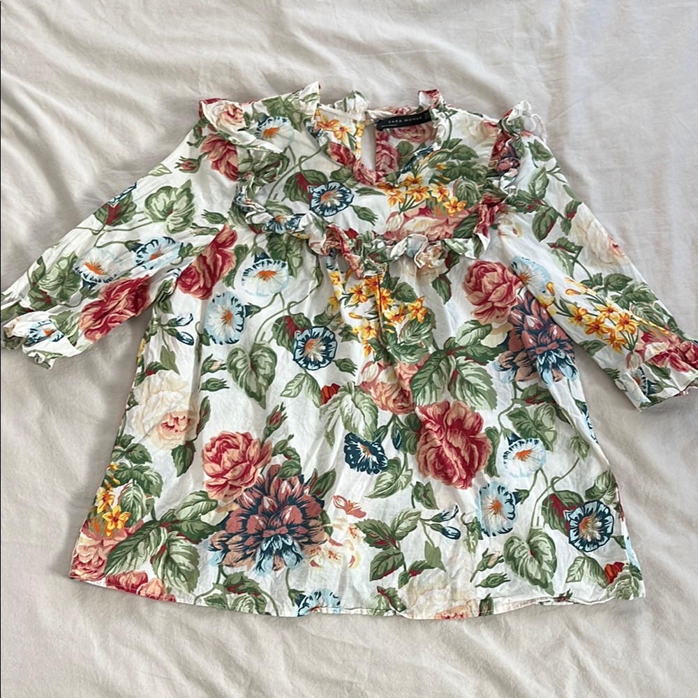 Zara Floral Ruffle Blouse